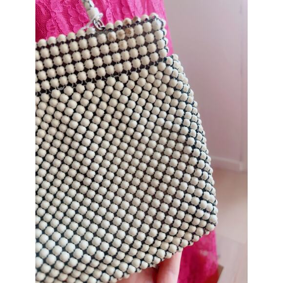 Vintage 1940s Whiting & Davis Metal Mesh Handbag Purse Evening Cream - Picture 5 of 6